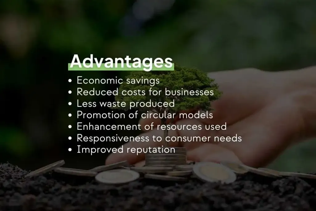 Infographic stating, "The benefits of MPS: Saving money, Reducing costs for businesses, Less waste produced, Promoting circular models, Enhancing the value of resources used, Responding to consumer needs, Improving reputation."