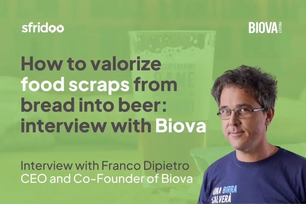 The graphic features Franco Dipietro, co-founder of Biova, and the title of the article, "How to valorize bread food waste into beer: interview with Biova"