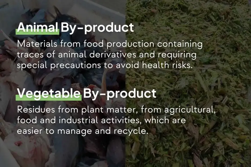The main difference between animal by-products and plant by-products is explained in the graphic